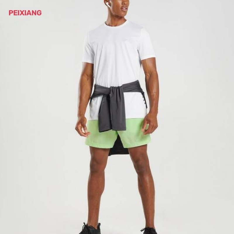 Factory men's white sports t-shirt with side stripes front