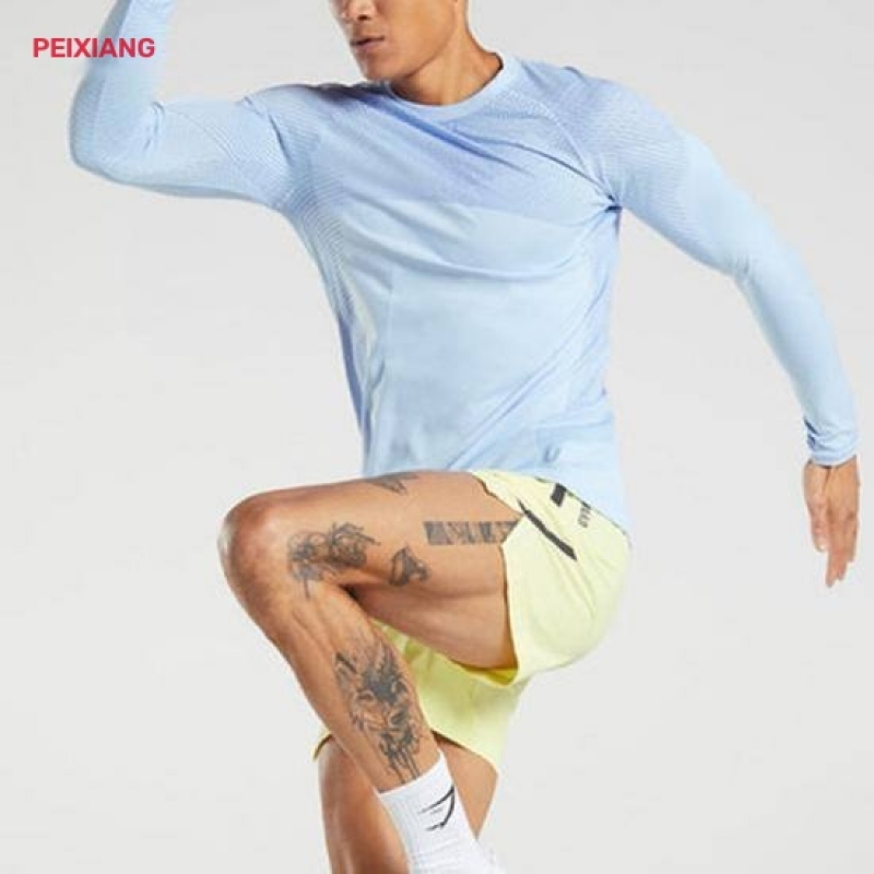 Custom men light blue long sleeve sports t-shirt athletic fit