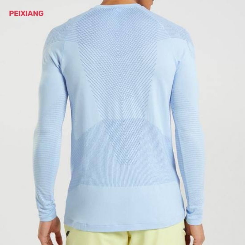 Custom men light blue long sleeve sports t-shirt back view