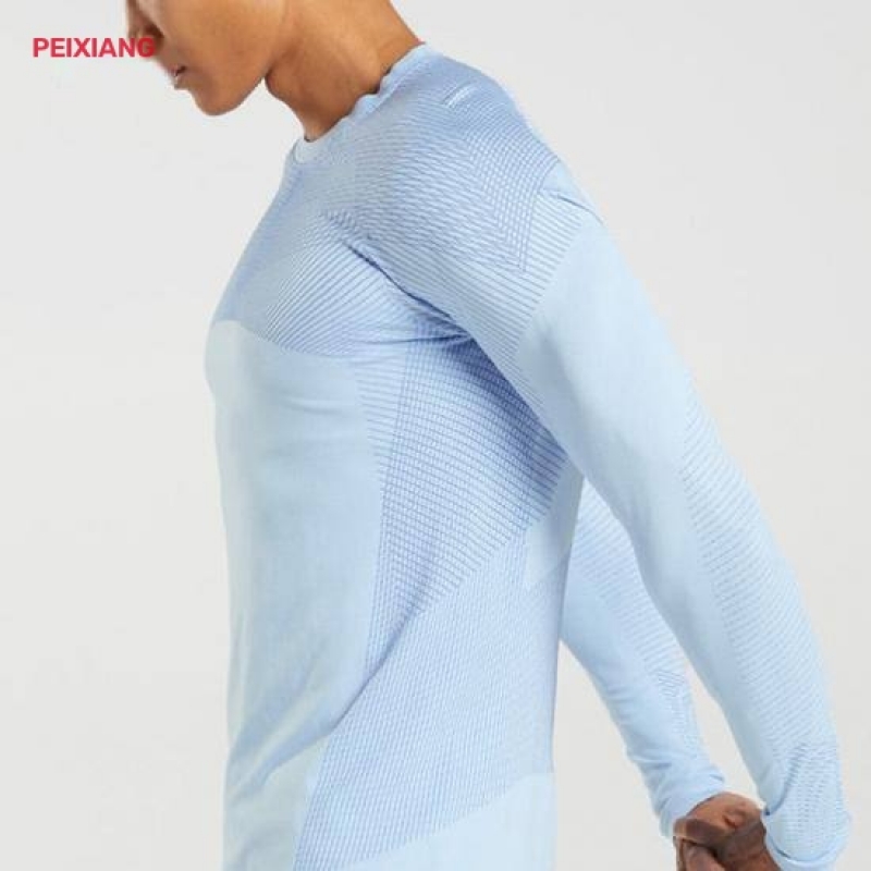 Custom men light blue long sleeve sports t-shirt side view