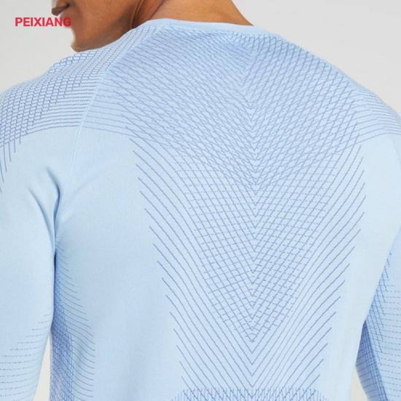 Custom men light blue long sleeve sports t-shirt back texture detail