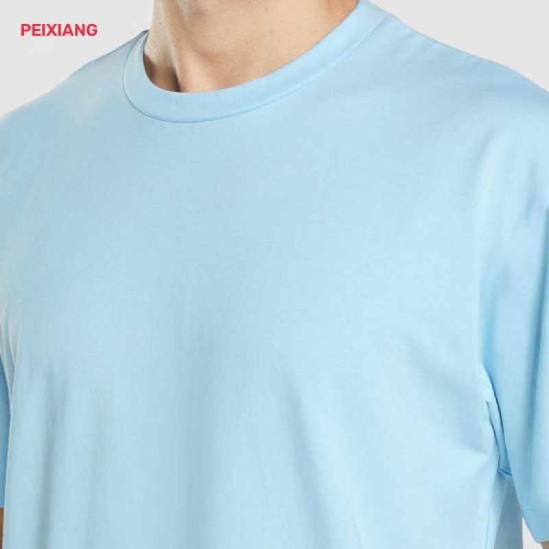 Custom men's light blue short running shirt collar and chest detail