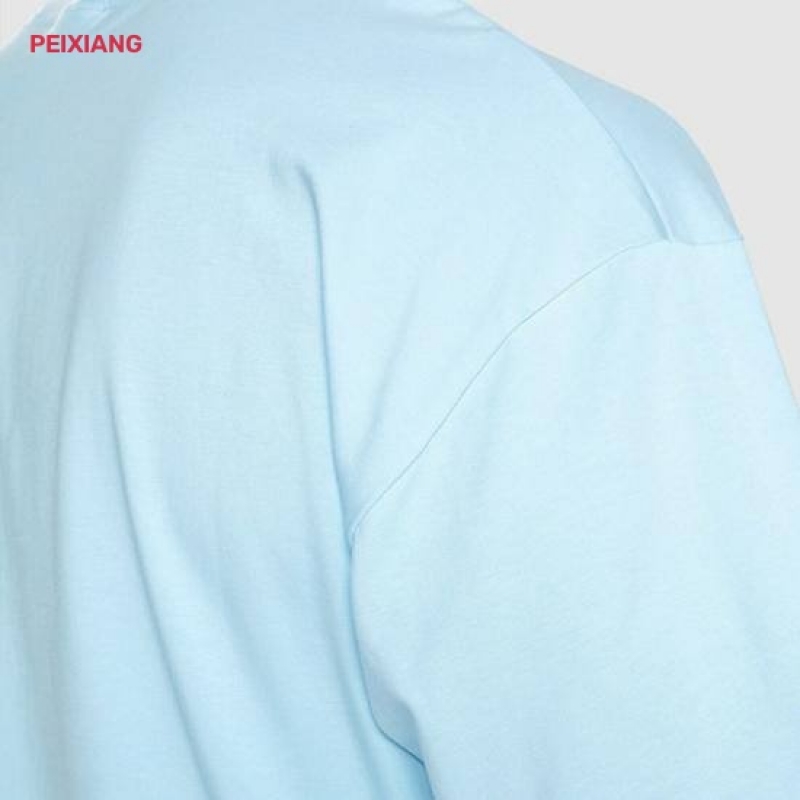 Custom men's light blue short running shirt shoulder and sleeve detail