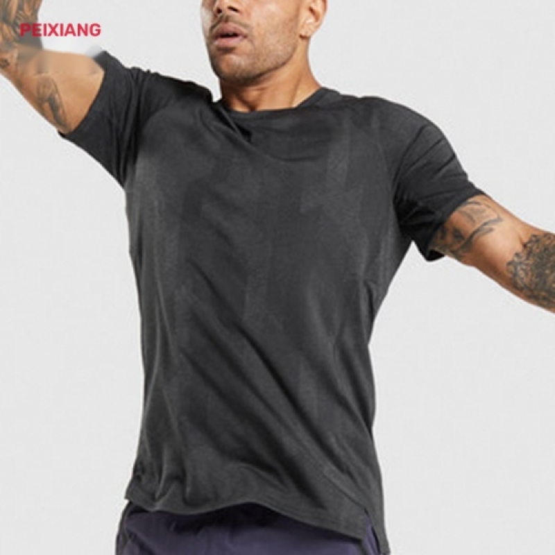 Dark grey training t-shirt in dynamic motion