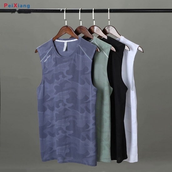 Four colour options of men's training vests on hangers