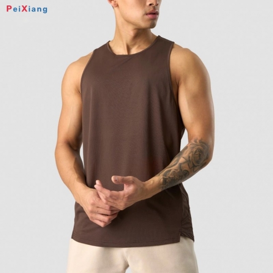 Men's brown knitted quick dry tank top front view