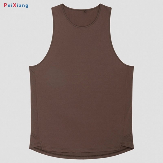 Brown knitted men's tank top flat lay
