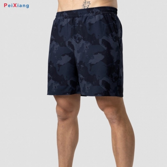 Men's camo printed athletic shorts front detail