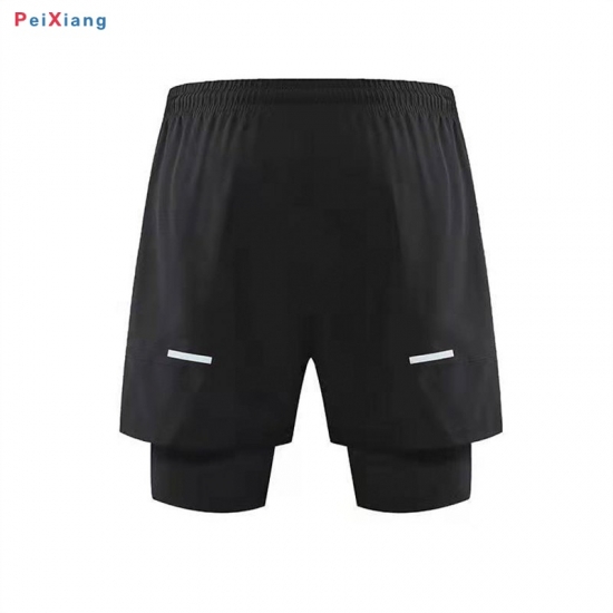 Men's two-layer training shorts with reflective trim front view