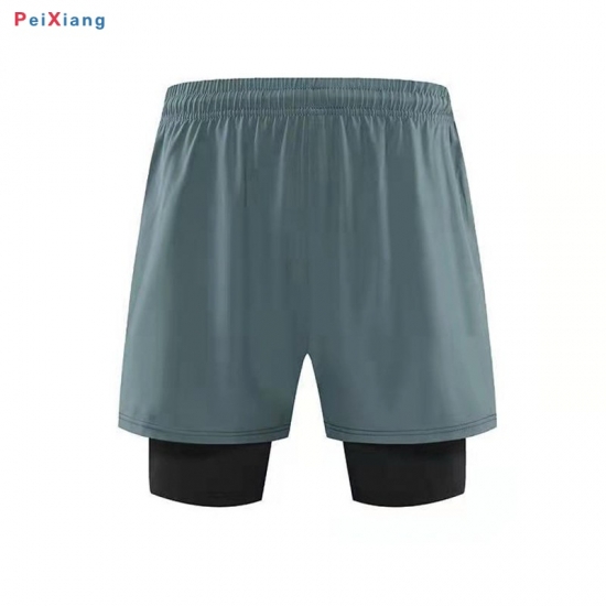 Men's grey blue two-layer training shorts front view