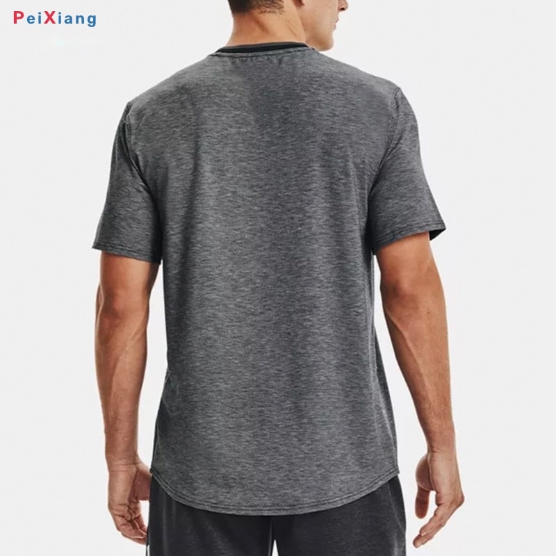 Men's heather grey fitness tee flat lay front