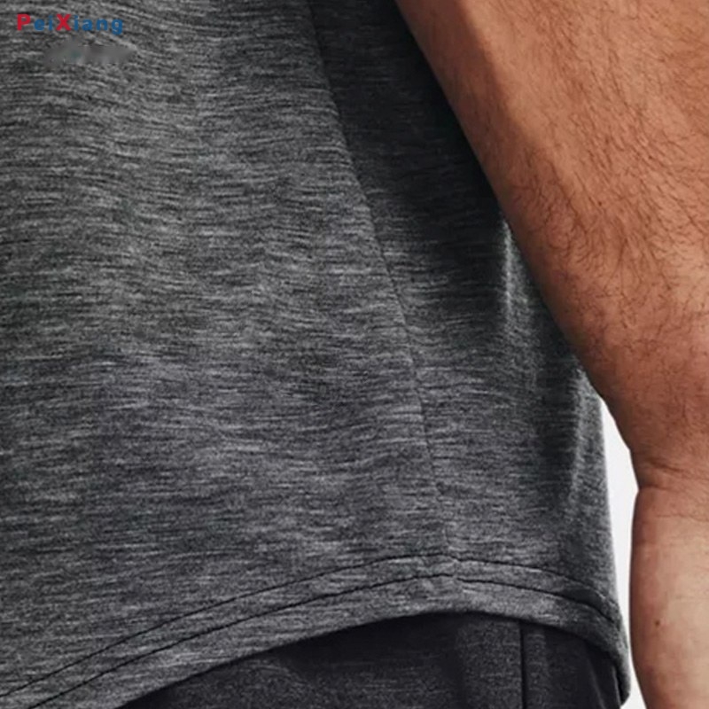 Men's heather grey fitness tee flat lay back