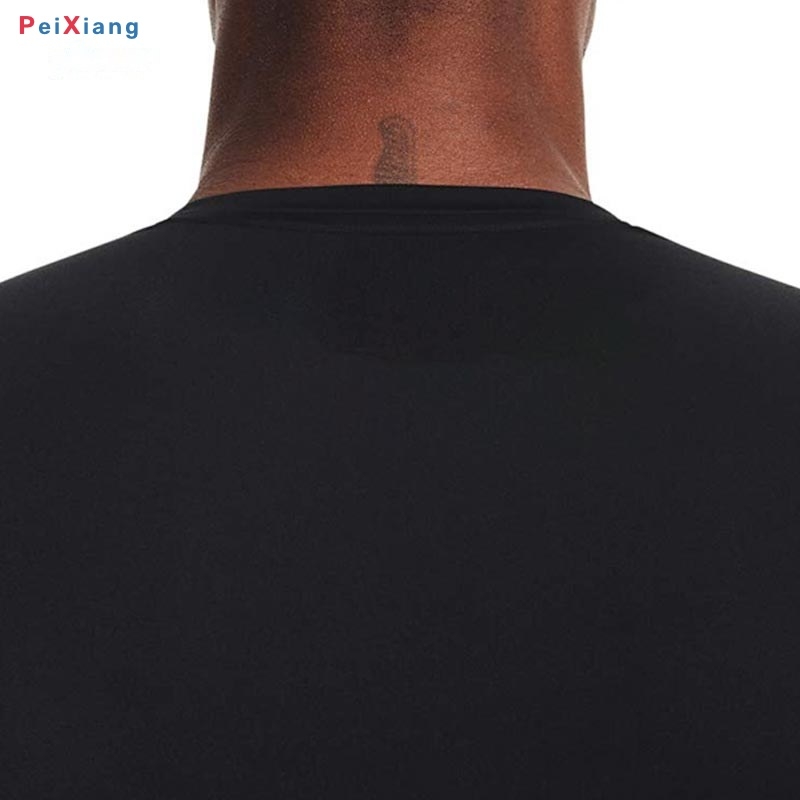Men's black compression tee collar detail
