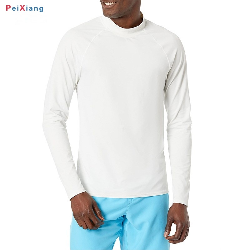 Men's white UPF 50 rashguard front fit