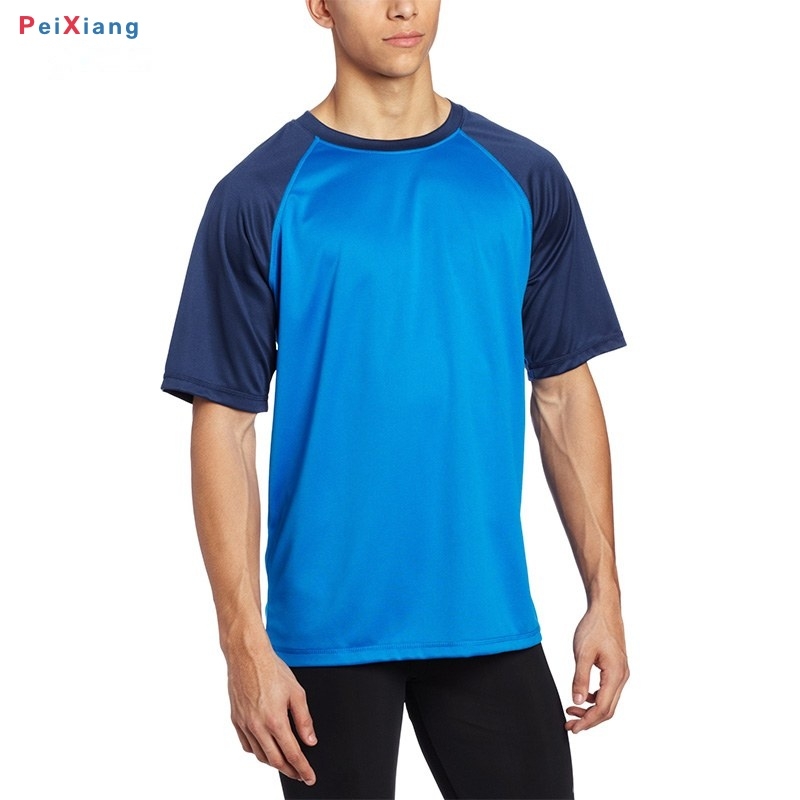 Men's blue surf training tee with dark blue raglan sleeves