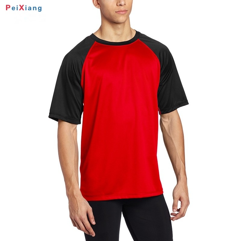 Men's red surf training tee with black raglan sleeves