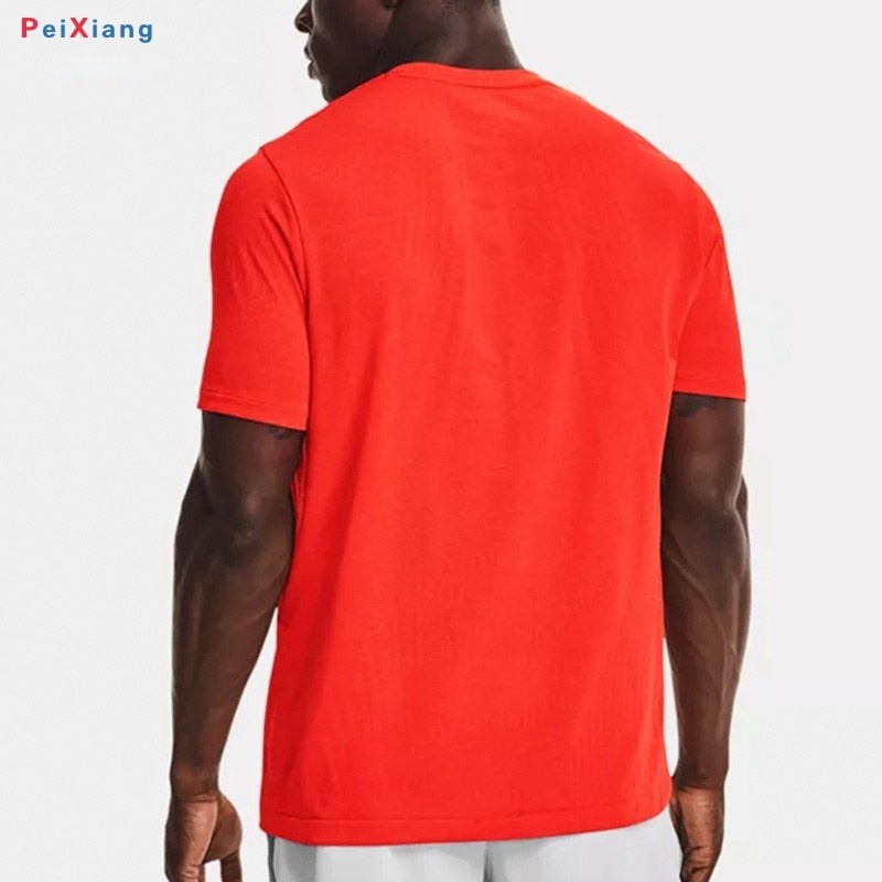 Men's orange-red slim fit gym tee back view