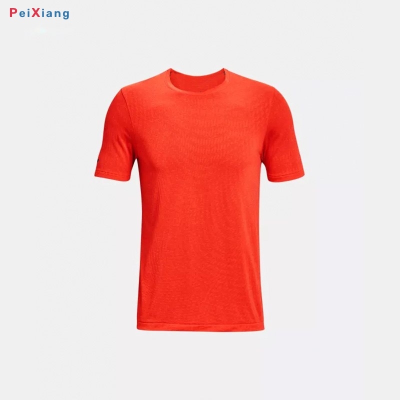 Men's orange-red slim fit gym tee flat lay second view