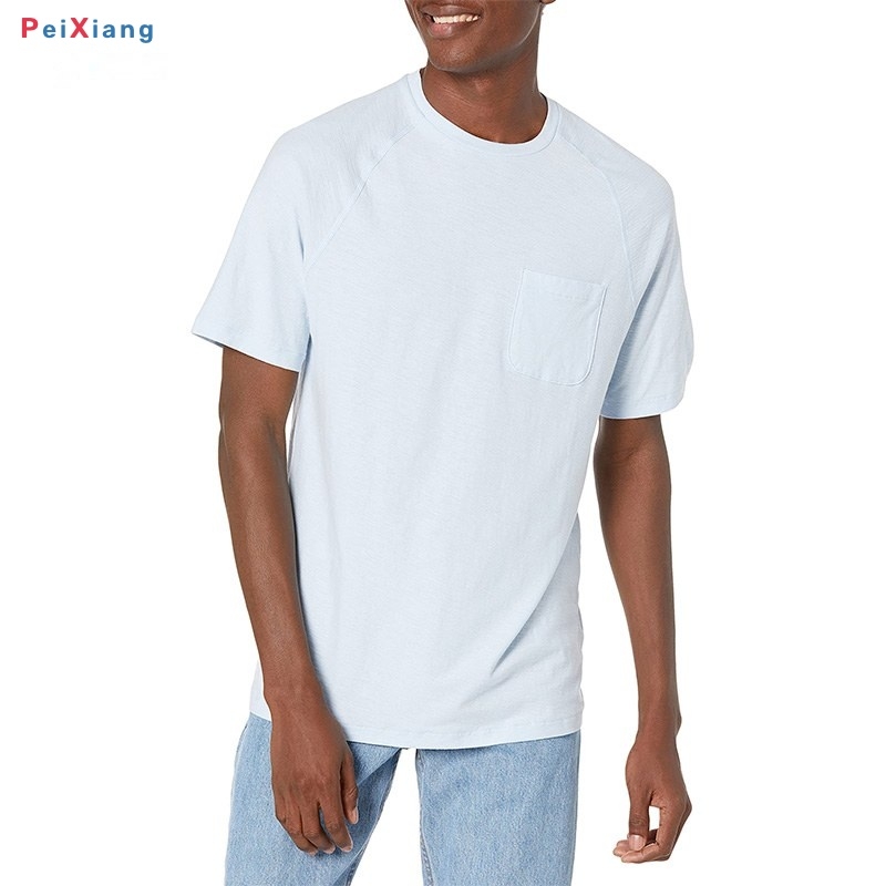 Men's light blue slub raglan crew tee front fit