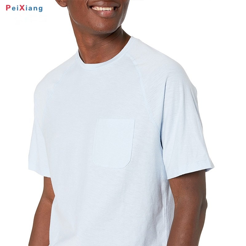 Men's light blue slub raglan crew tee chest pocket detail