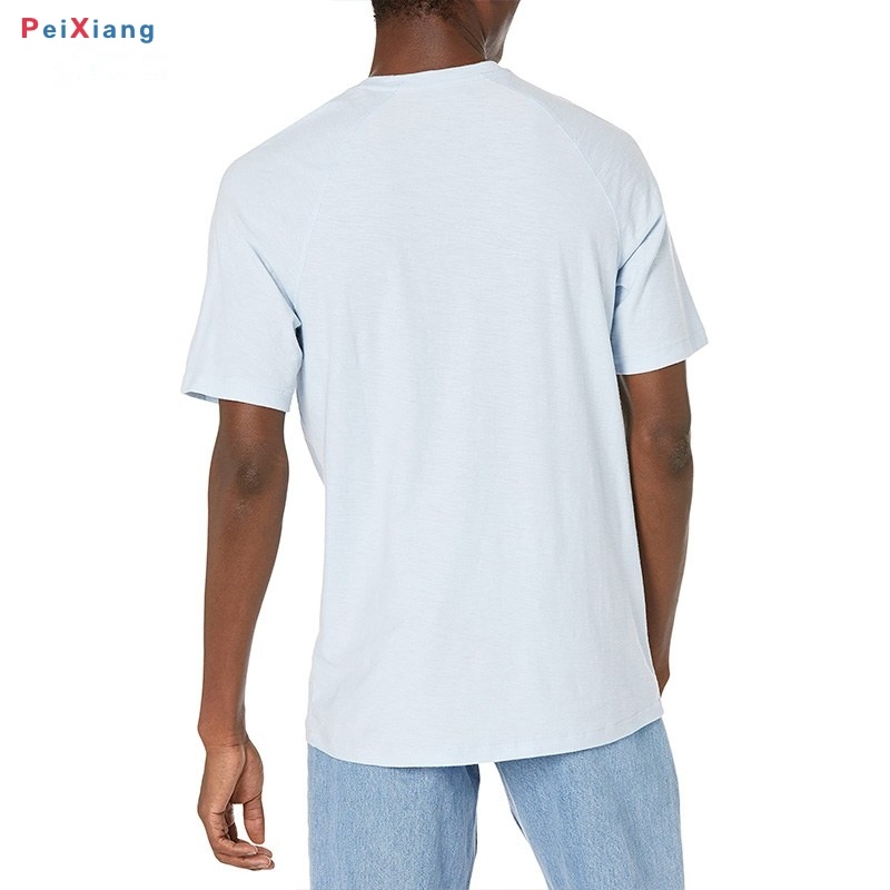 Men's light blue slub raglan crew tee back view