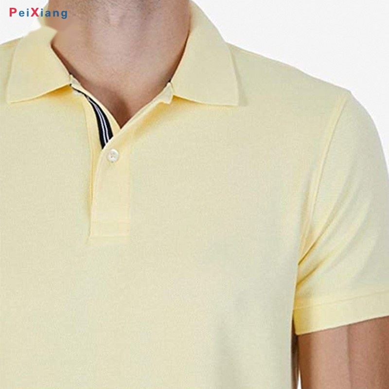 Men's performance deck polo collar and placket detail