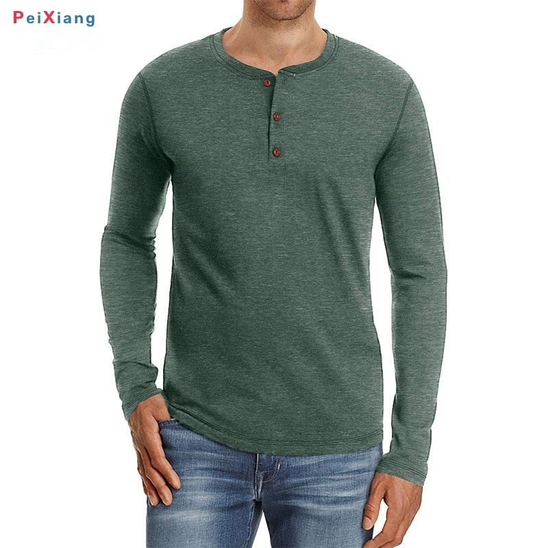 Men's dark green long sleeve henley front fit