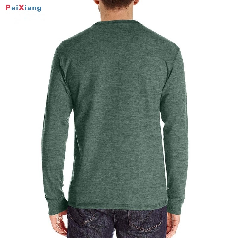 Men's dark green long sleeve henley back view