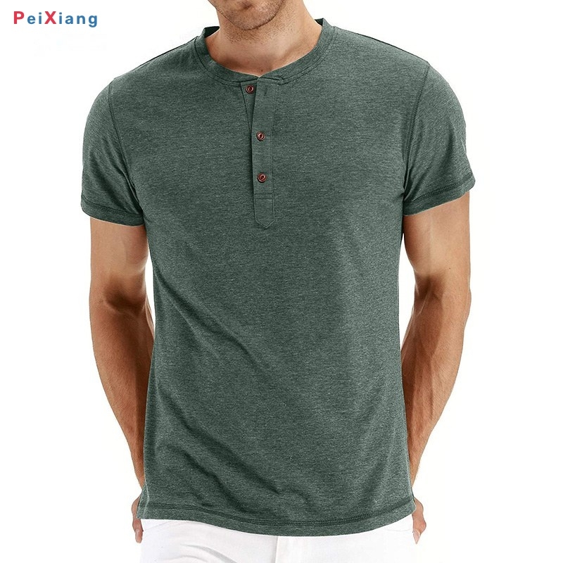 Men's dark green short sleeve henley front fit