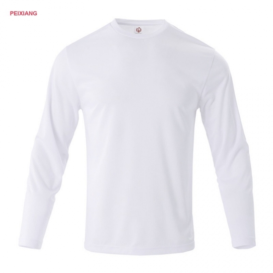 Men's long sleeve tee collar and shoulder rib detail