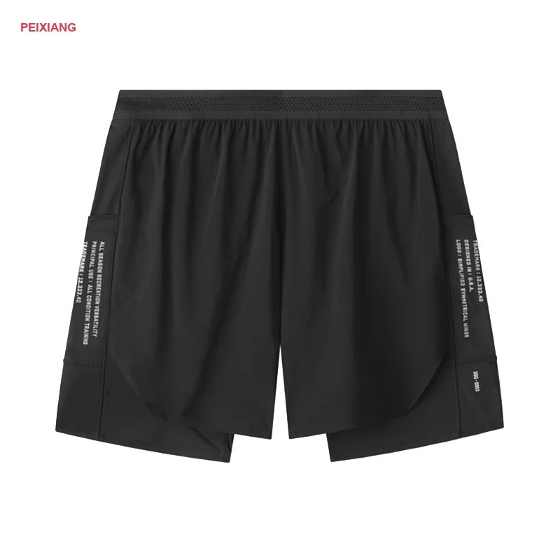 PEIXIANG black two-layer men's running shorts flat lay
