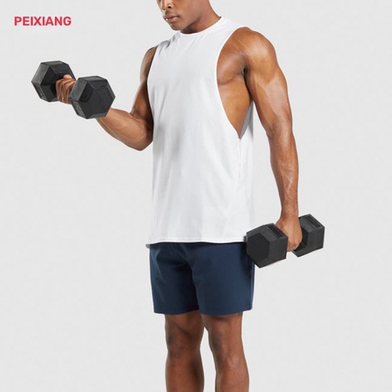 Men's white sleeveless training vest in action